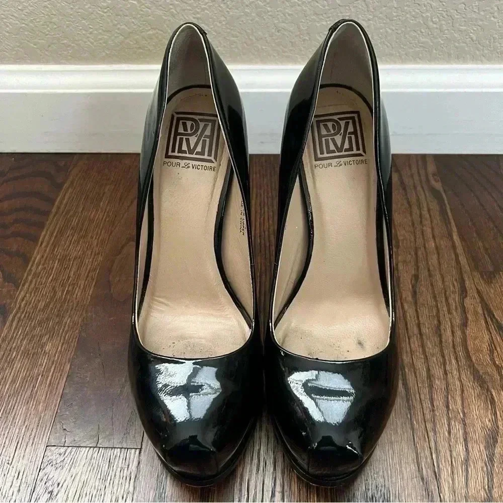 Pour La Victoire Black Irina Patent Leather Platform Pumps Heels Wm Size 7 $250